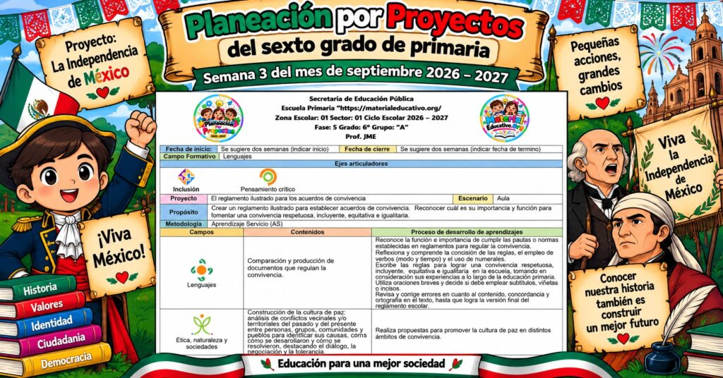 Planeación por proyectos del sexto grado de primaria semana 3 del mes de septiembre 2026 – 2027