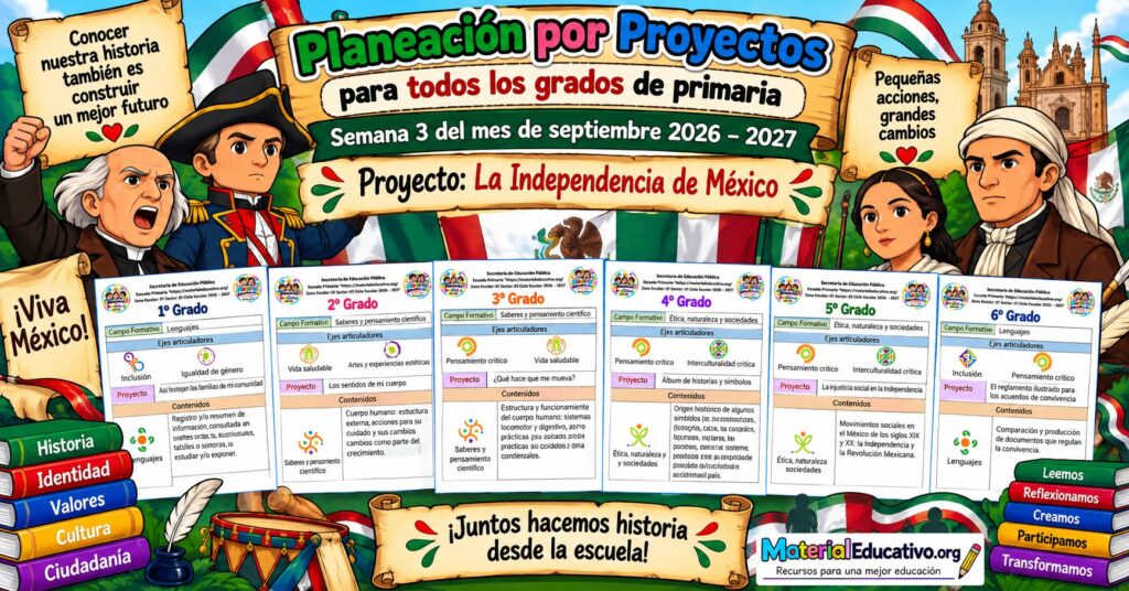 Planeación por proyectos de todos los grados de primaria semana 3 del mes de septiembre 2026 – 2027