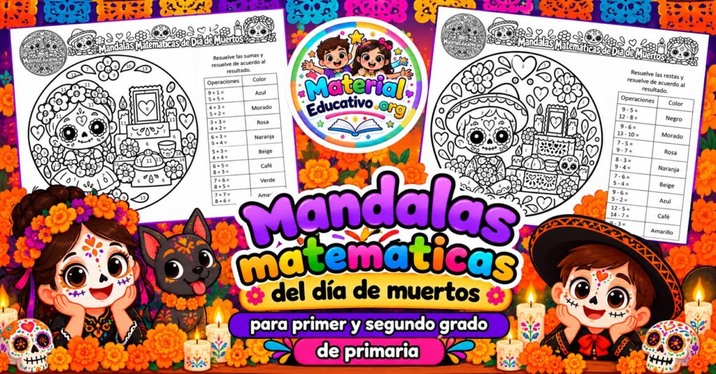 Mandalas matemáticas del día de muertos para primer y segundo grado de primaria